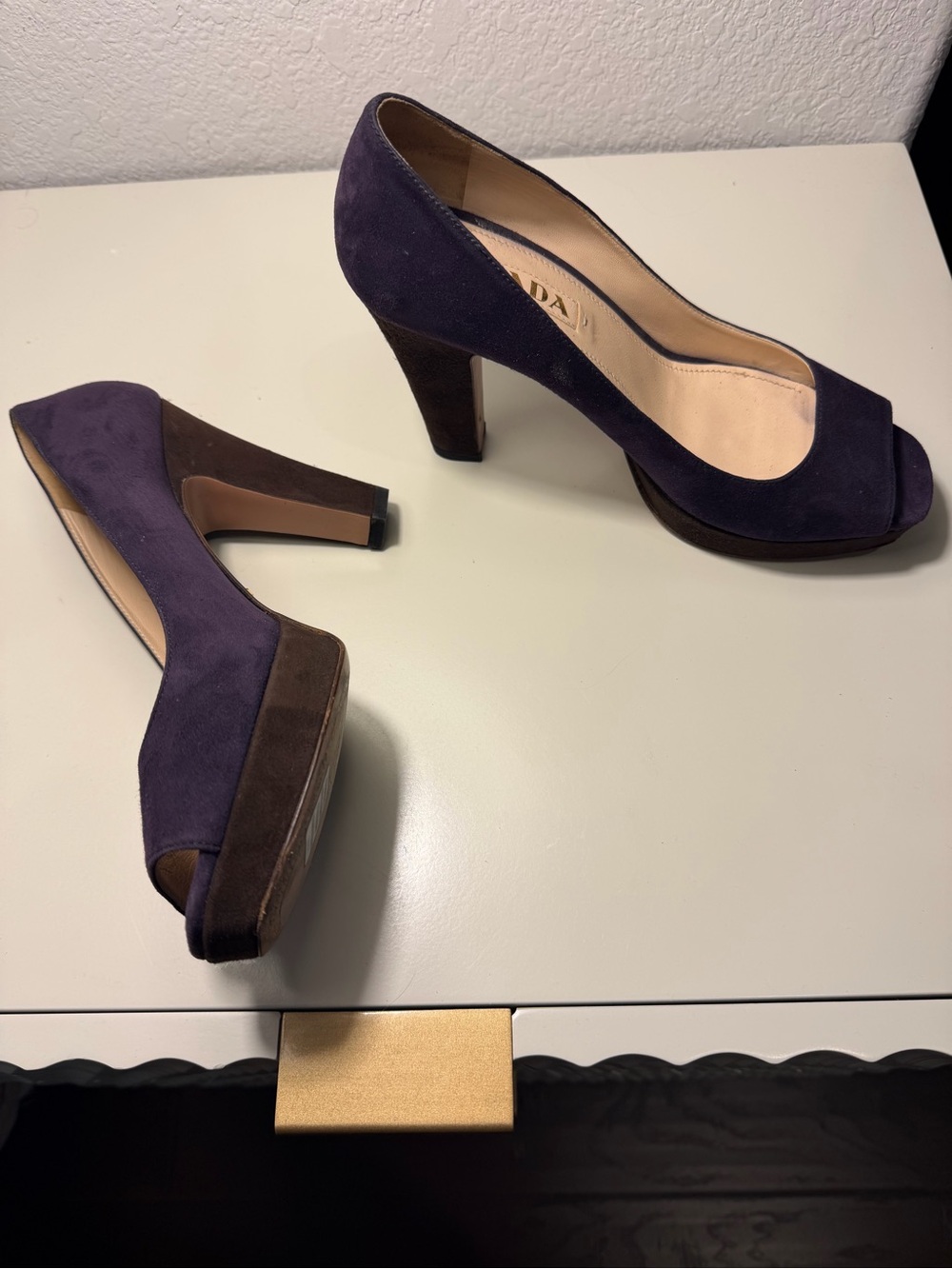 Prada Deep Purple Peep-Toe Platform Pumps - Picture 4 of 6